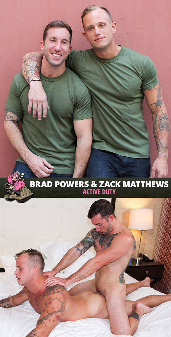 ActiveDuty: Newcomer Brad Powers barebacks Zack Matthews