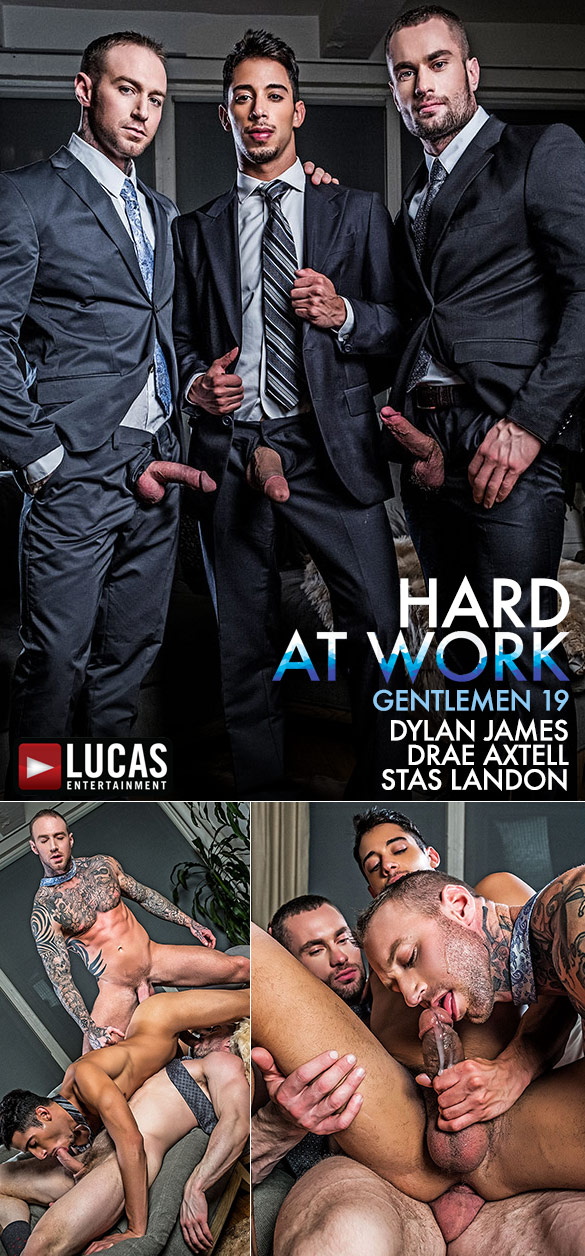 Lucas Entertainment: Drae Axtell gets pounded raw by Dylan James and Stas Landon in "Gentlemen 19: Hard At Work"