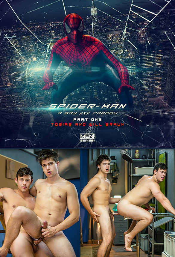 Men.com: Will Braun and Tobias flip fuck in "Spiderman: A Gay XXX Parody, Part 1"