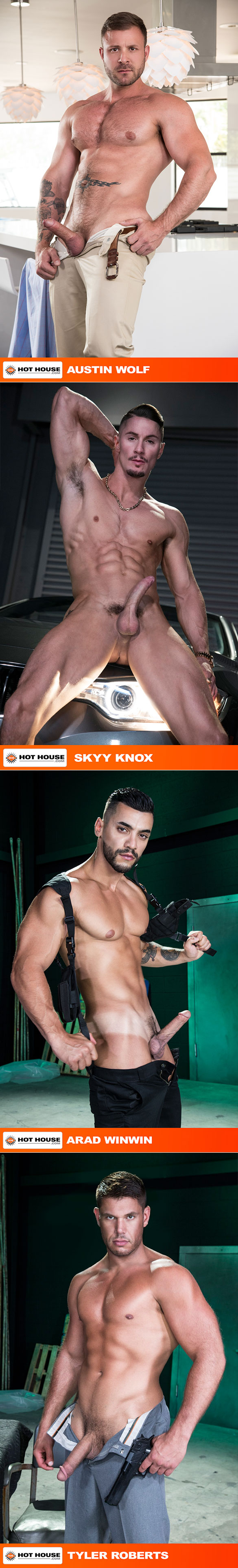 HotHouse: Skyy Knox gets fucked hard by Austin Wolf, Arad Winwin and Tyler Roberts in "The Fixer"