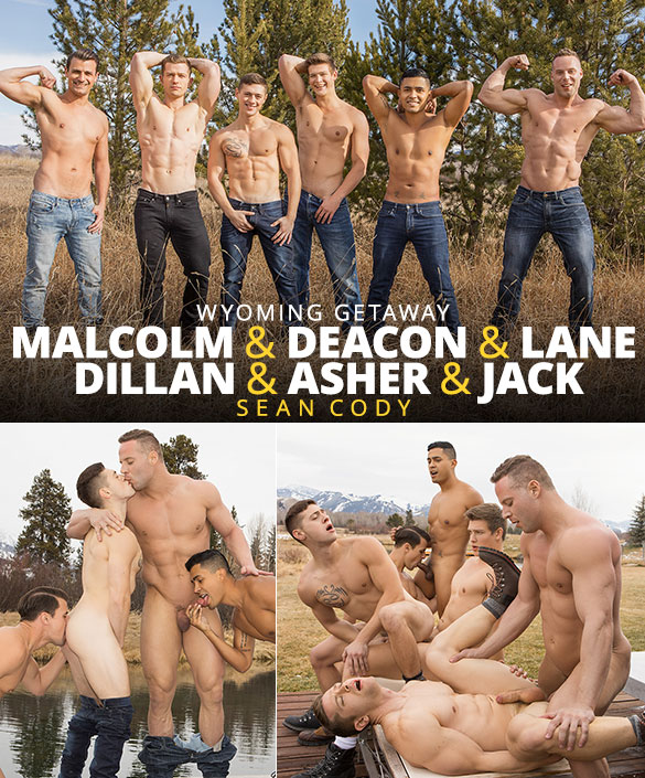 Sean Cody: Asher, Deacon, Dillan, Jack, Lane and Malcolm's hot bareback orgy in "Wyoming Getaway, Part 4"