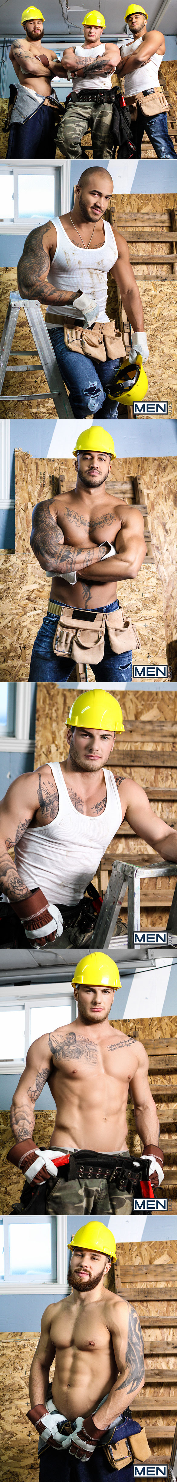 Men.com: Muscle studs Jason Vario, Morgan Blake and William Seed fuck Joey Mentana and Thyle Knoxx in "Men at Work"