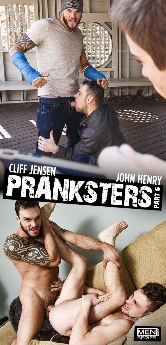 Men.com: John Henry rides Cliff Jensen's thick cock in "Pranksters, Part 6"