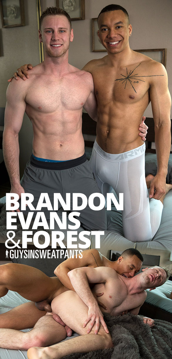 GuysInSweatpants: Forest barebacks Brandon Evans