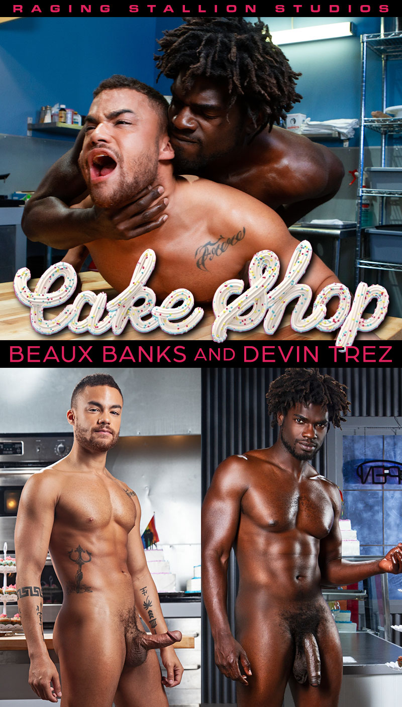 Raging Stallion: Devin Trez pounds Beaux Banks bareback in "Cake Shop"