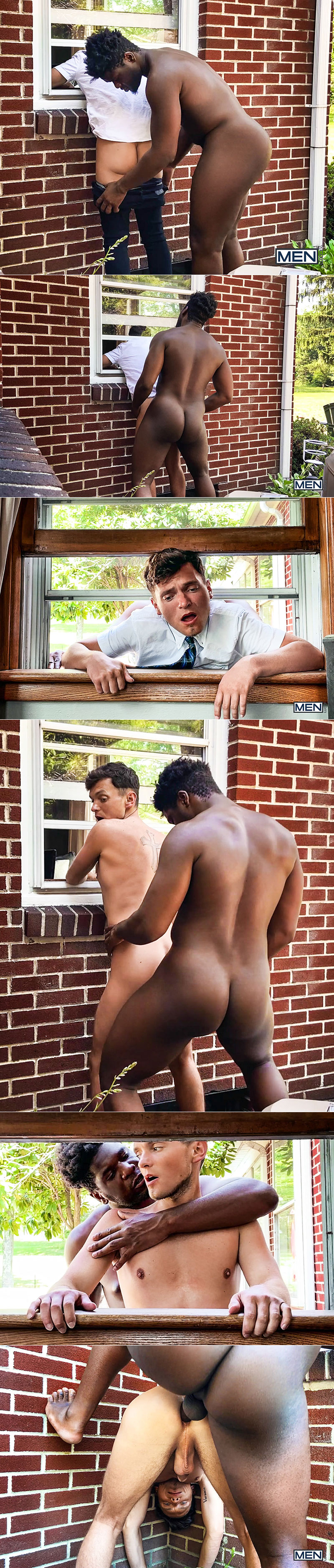 Men.com: Ty Shine bangs Bruno Cartella bareback in "Stuck in the Window"